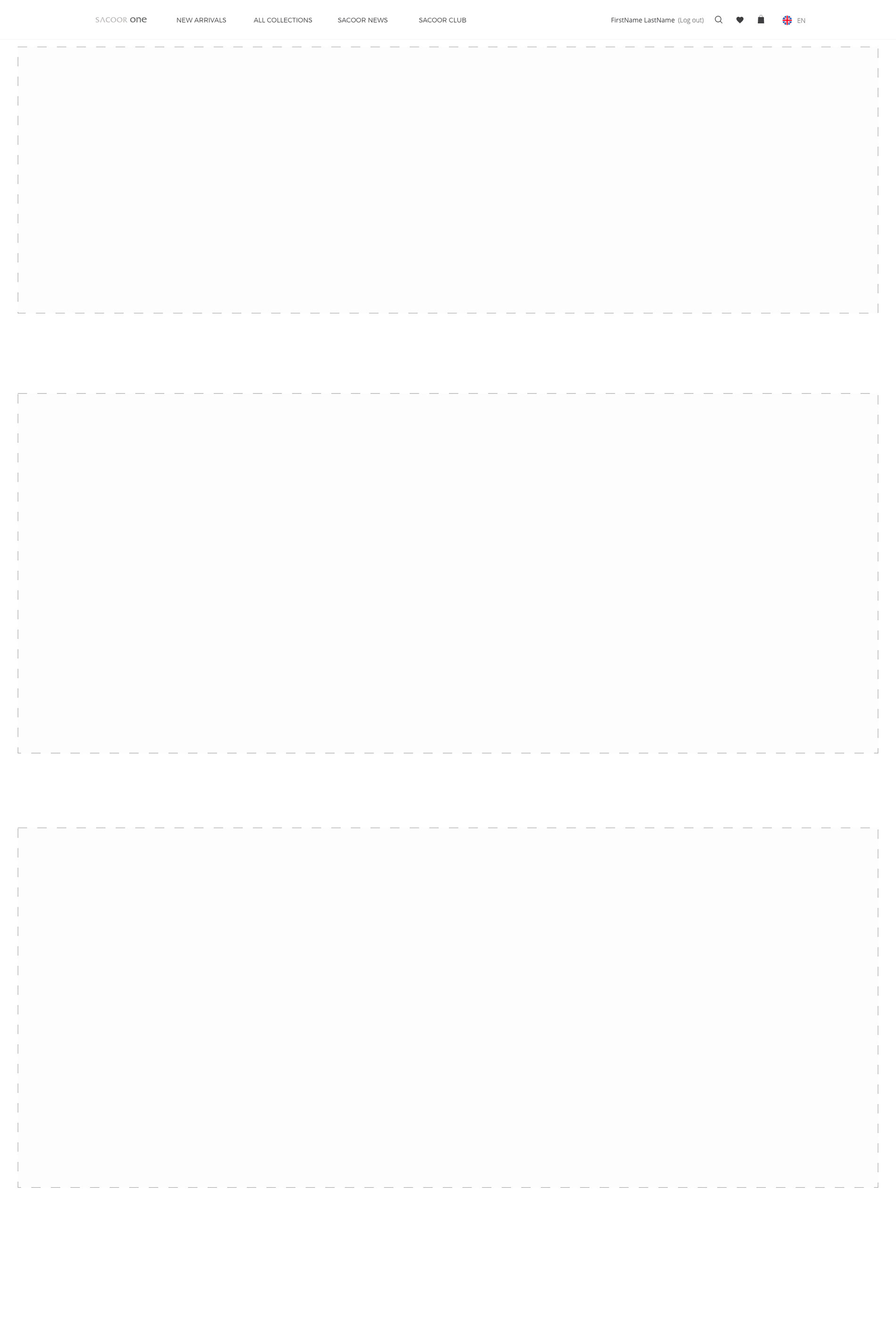 Sacoor blank layout with three rectangles on grey low opacity and discontinuous border, showing three empty spaces to drag and drop components.